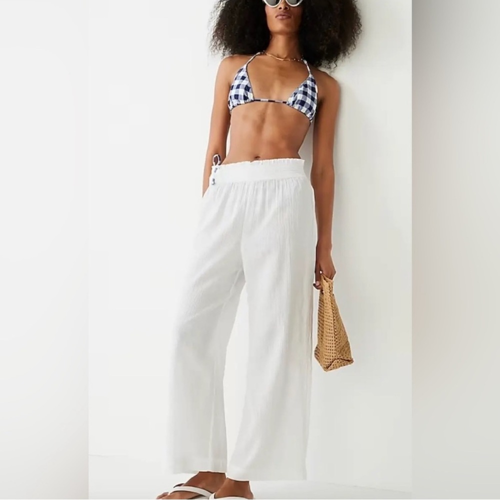J. Crew White Wide-Leg Elastic Waist Pants